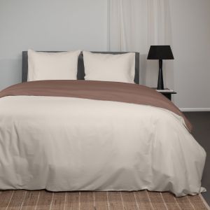 Superieur Katoenen Dekbedovertrek Taupe/Creme
