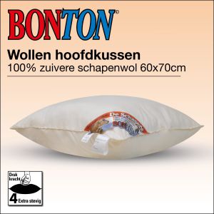 Puur natuurlijk zuiver scheerwollen hoofdkussen 60x70cm Bonton schaperie. Lekker stevig wollen kussen. Hard kussen. puur natuurlijk.