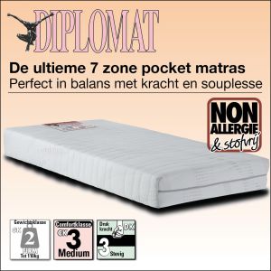 Luxe 7-zone Diplomat matras met 300 pocketveren uiterst elastisch en non-allergie