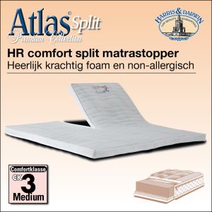 Luxe krachtige koudschuim Oplegmatras Atlas voor op de matras als topper in de 2-persoonsuitvoering met split.