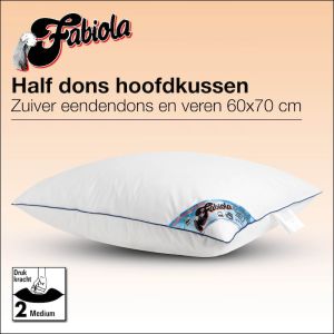 Fabiola halfdons hoofdkussen. Made in Green, duurzaam halfdons veren kussen. Lekker soepel ondersteunend donzen kussen. Down pass
