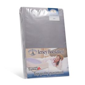 Topkwaliteit dubbeldoeks jersey hoeslaken van het merk Harris en Darwin in het grijs. Voor de extra hoge matras op de maat 160/180x200/220cm.