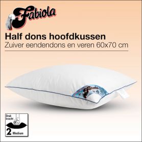 Fabiola halfdons hoofdkussen. Made in Green, duurzaam halfdons veren kussen. Lekker soepel ondersteunend donzen kussen. Down pass