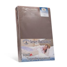 Topkwaliteit dubbeldoeks jersey hoeslaken van het merk Harris en Darwin in het taupe. Voor de hoge matras op de maat 90/100x200/220cm.