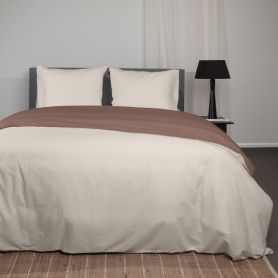 Katoenen Dekbedovertrek Taupe/Creme 200x200/220cm